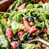 BERRY FETA SPINACH SALAD WITH CREAMY STRAWBERRY POPPY SEED DRESSING